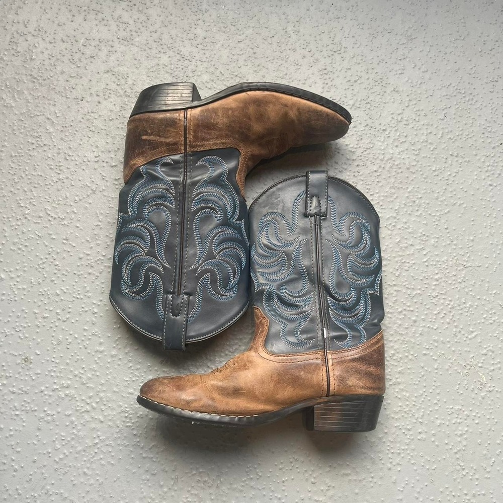 Cody James Mens 4D Brown Leather Navy Blue Stitched Western Cowboy Boots 41477